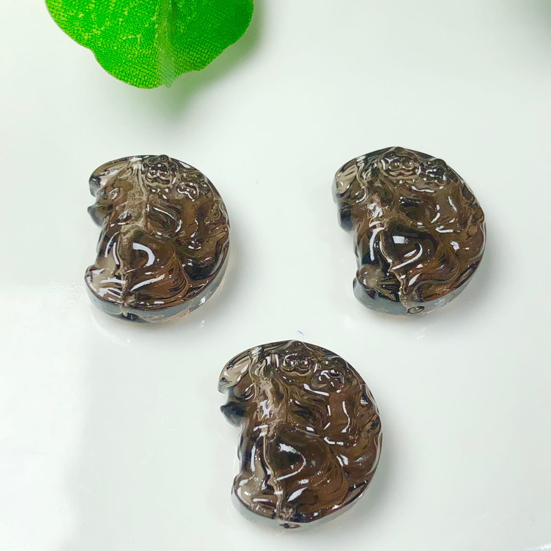 Icy Obsidian Fox on Moon Beads