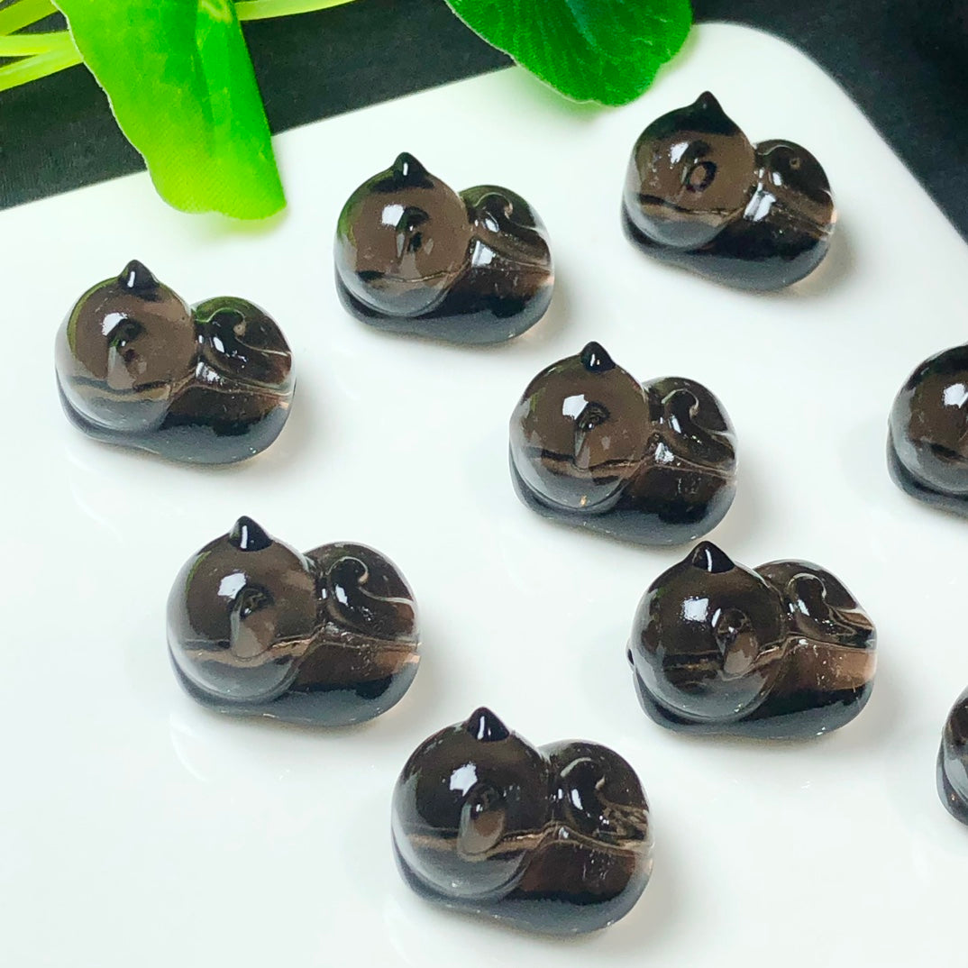 Icy Obsidian Crouching Cat Beads
