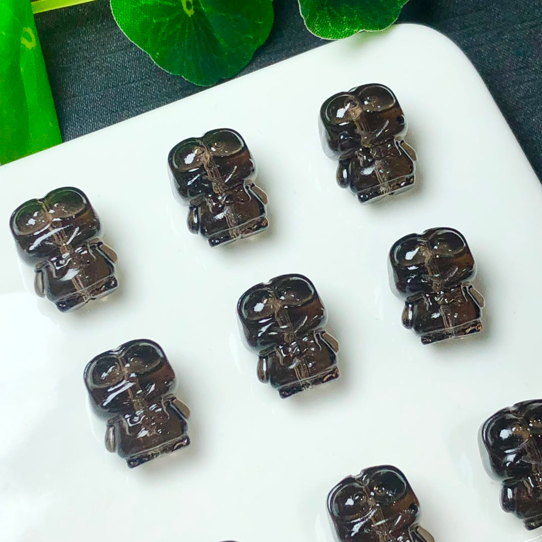 Natural Icy Obsidian Angel Wing Bear Beads