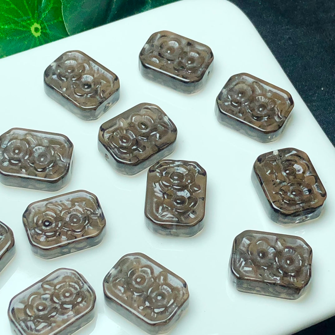 Natural Icy Obsidian Carved Flower Beads