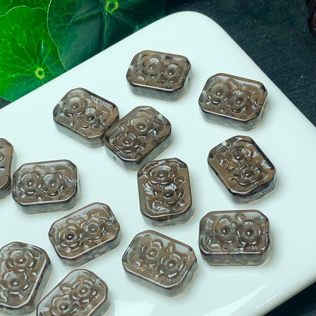 Natural Icy Obsidian Carved Flower Beads