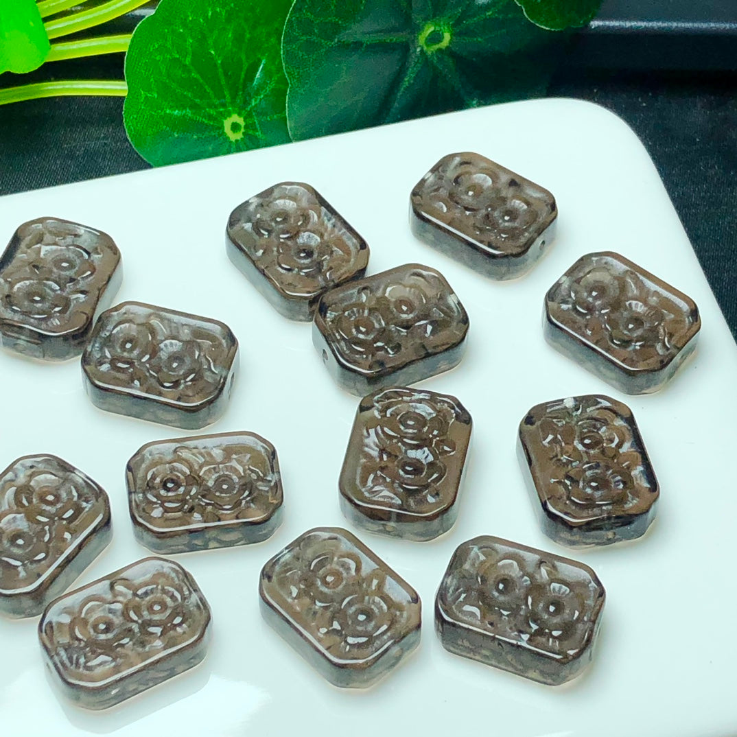Natural Icy Obsidian Carved Flower Beads