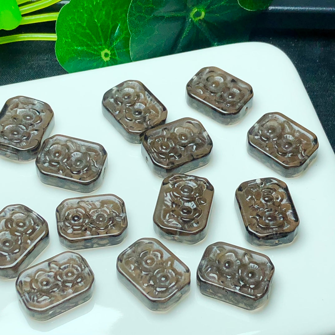 Natural Icy Obsidian Carved Flower Beads