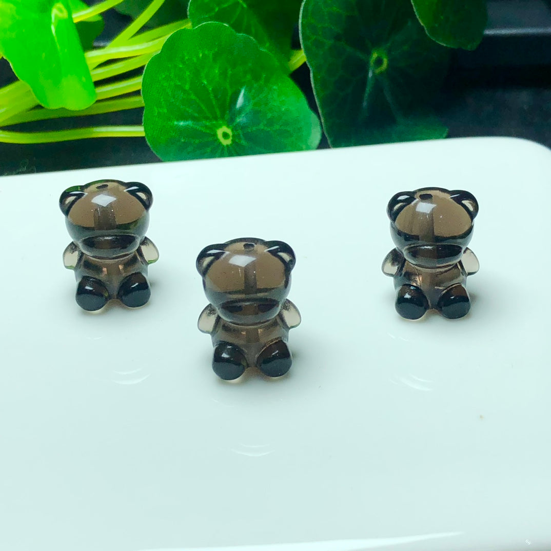 Natural Icy Obsidian Bear Beads