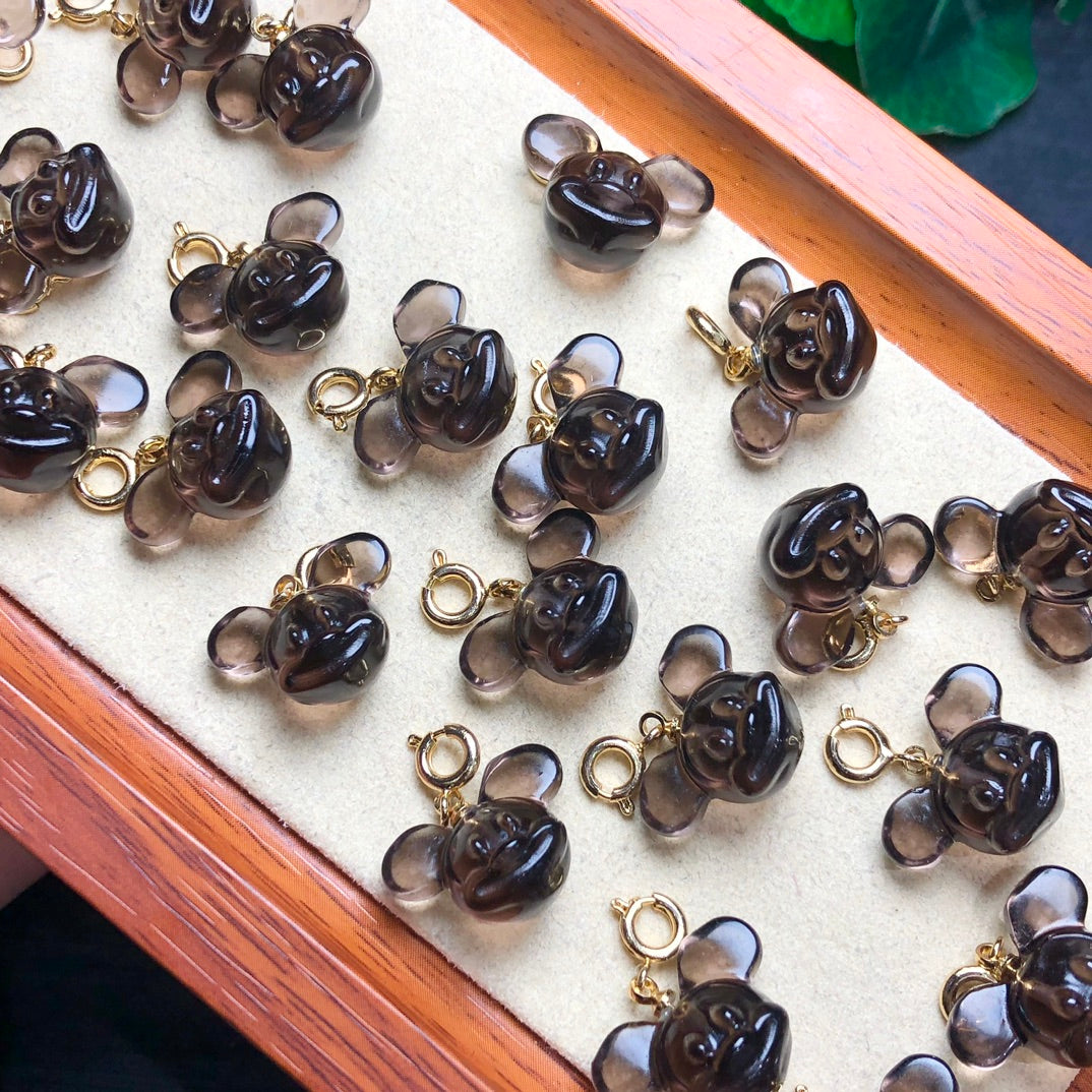Natural Icy Obsidian Mickey Mouse Head Beads