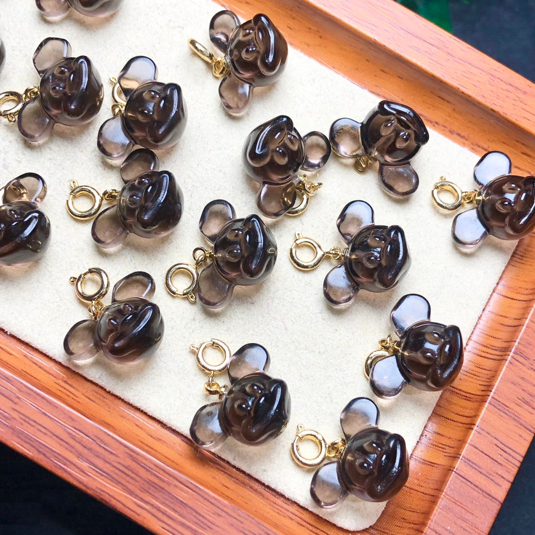 Natural Icy Obsidian Mickey Mouse Head Beads