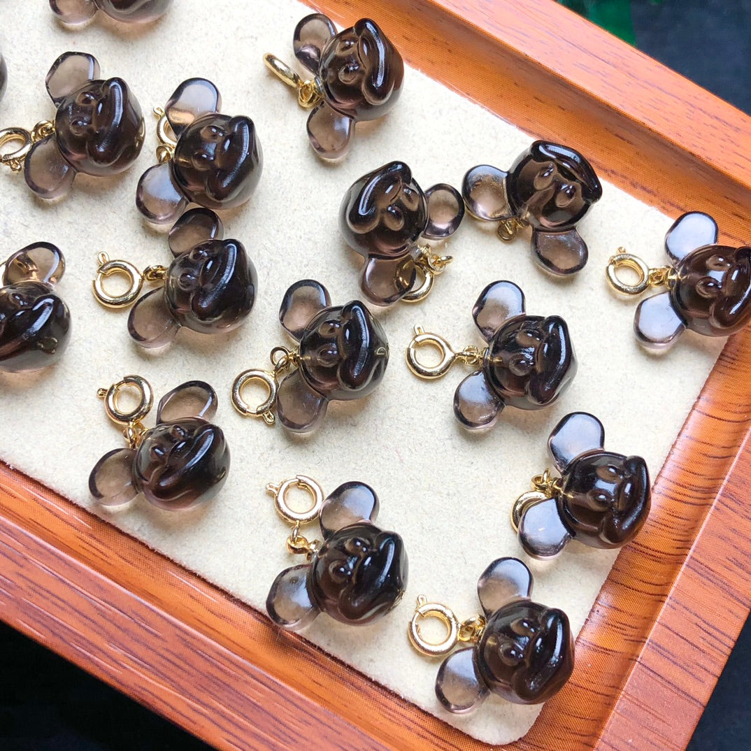 Natural Icy Obsidian Mickey Mouse Head Beads