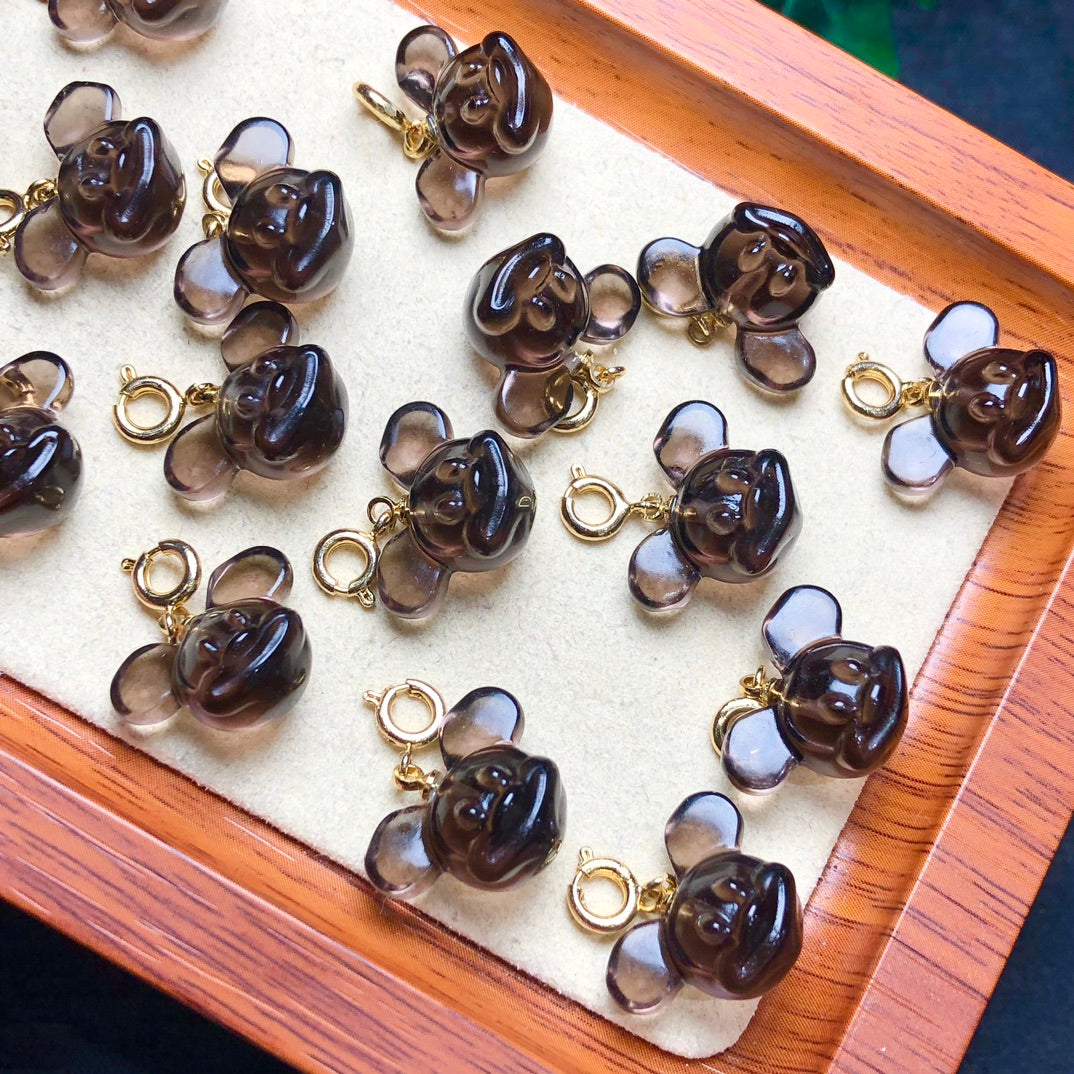 Natural Icy Obsidian Mickey Mouse Head Beads