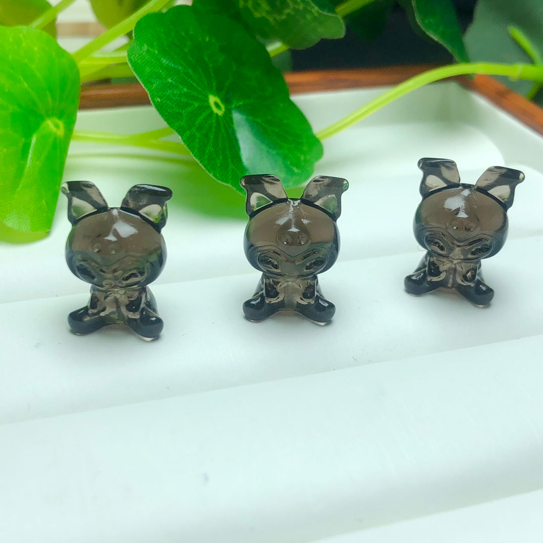 Natural Icy Obsidian Kuromi Beads