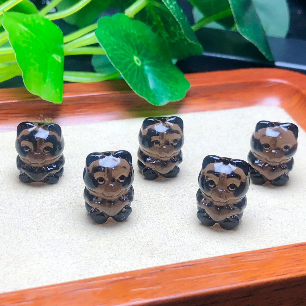 Natural Icy Obsidian Bear with Heart Beads