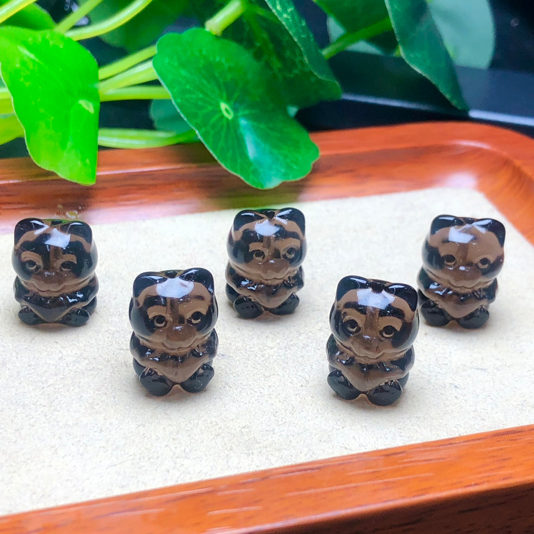 Natural Icy Obsidian Bear with Heart Beads