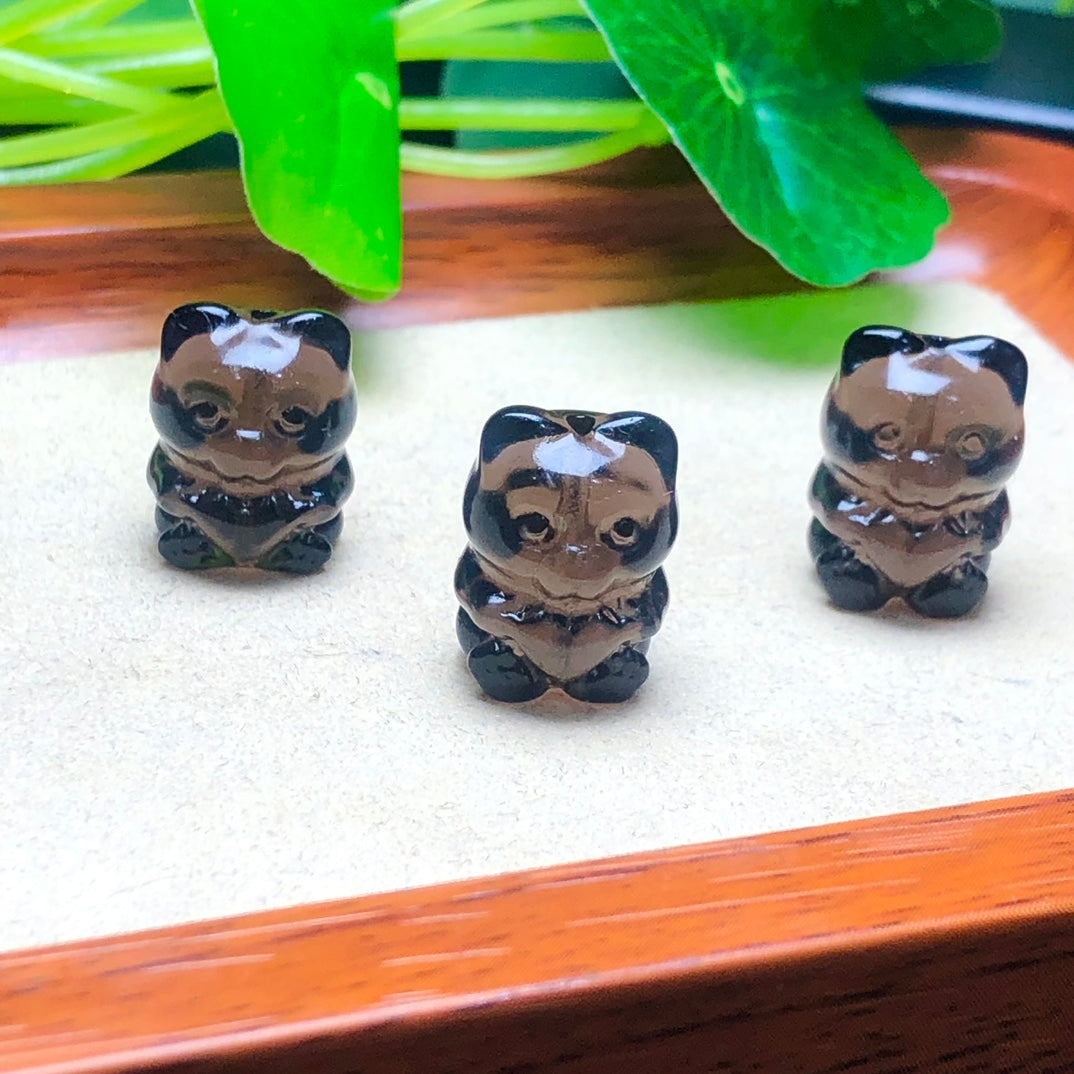Natural Icy Obsidian Bear with Heart Beads