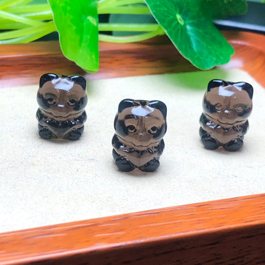 Natural Icy Obsidian Bear with Heart Beads