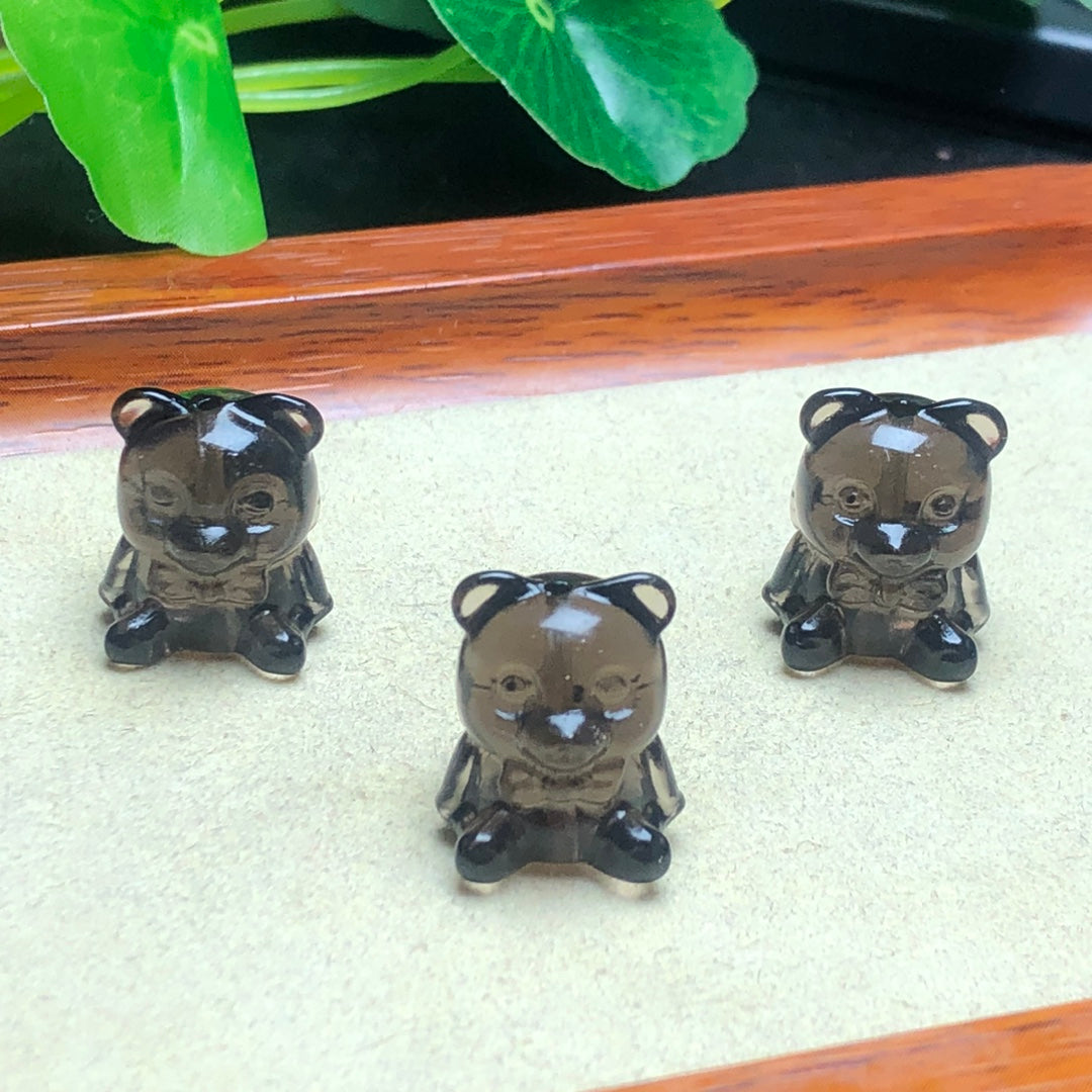 Natural Icy Obsidian Bear with Bowtie Beads