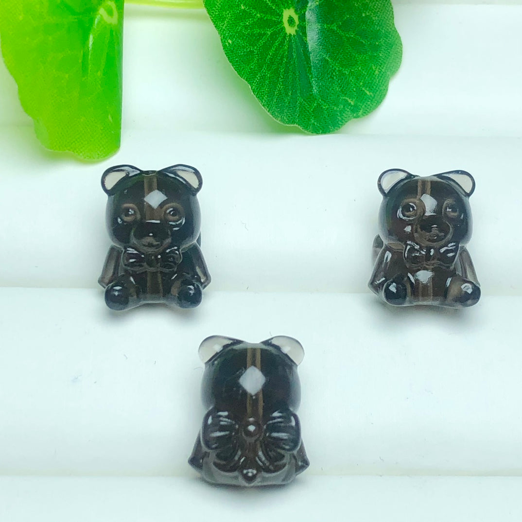 Natural Icy Obsidian Bear with Bowtie Beads