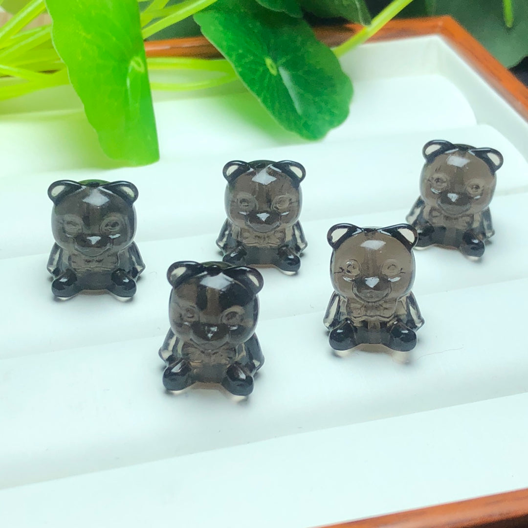 Natural Icy Obsidian Bear with Bowtie Beads