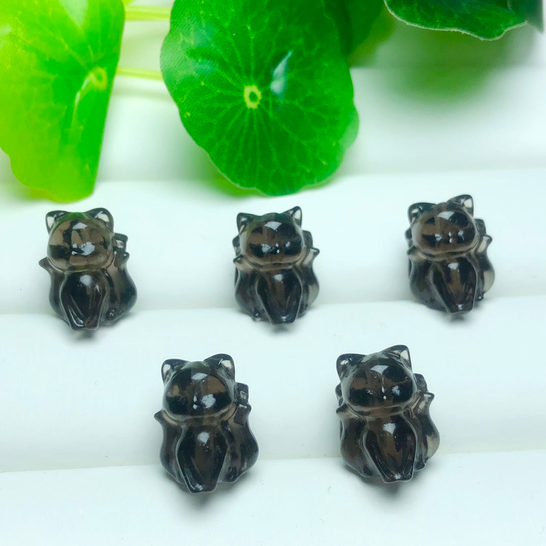 Natural Icy Obsidian Nine Tail Fox Beads