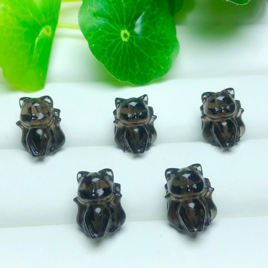 Natural Icy Obsidian Nine Tail Fox Beads