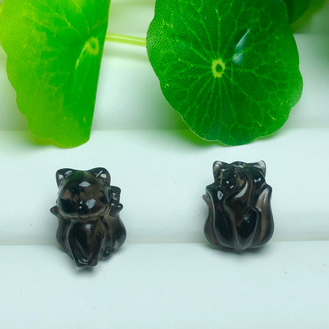Natural Icy Obsidian Nine Tail Fox Beads