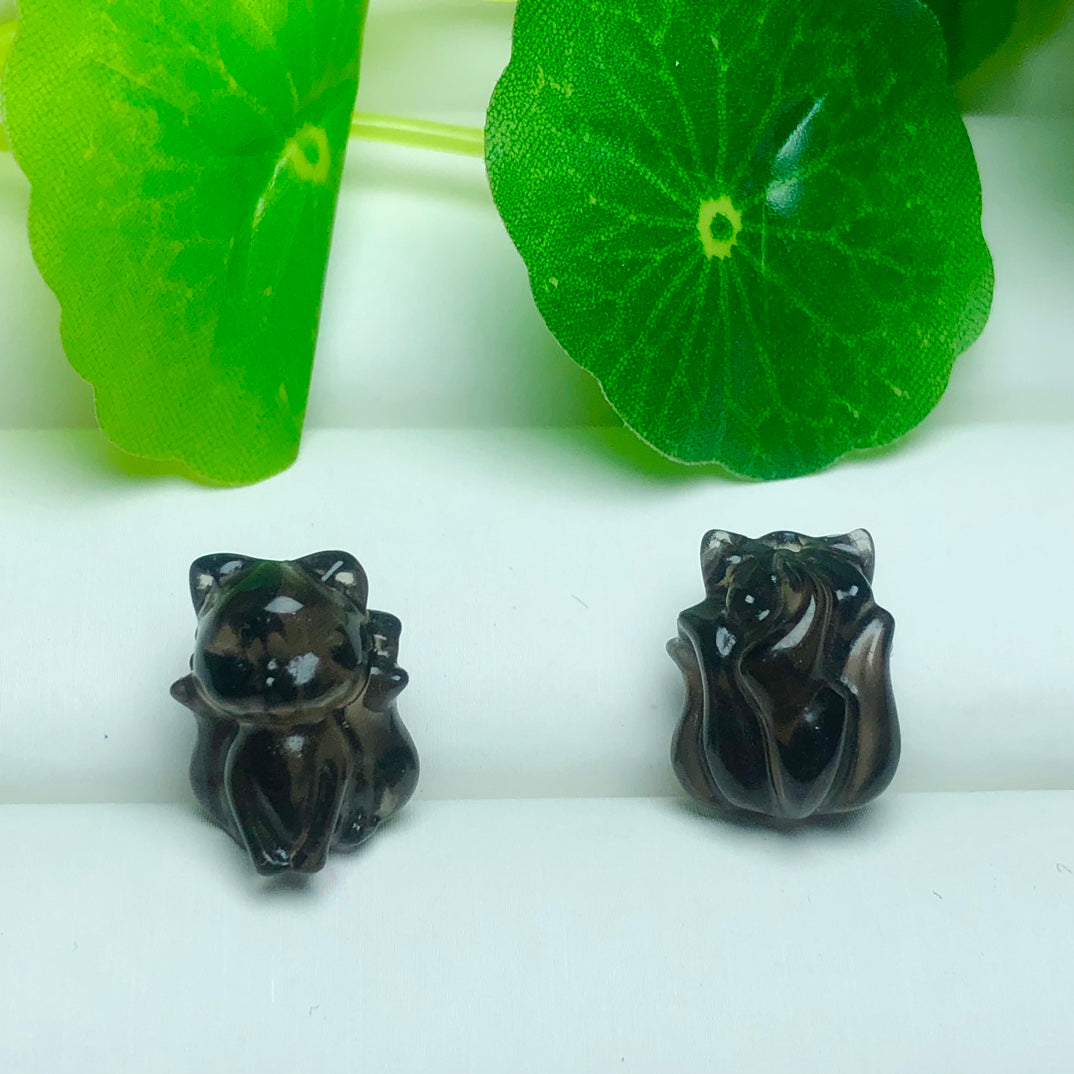 Natural Icy Obsidian Nine Tail Fox Beads