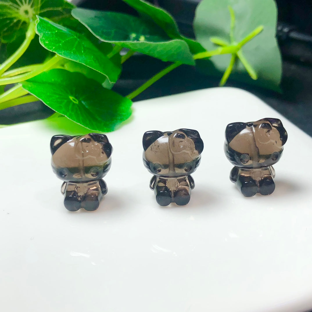 Natural Icy Obsidian Hello Kitty Drilled Beads