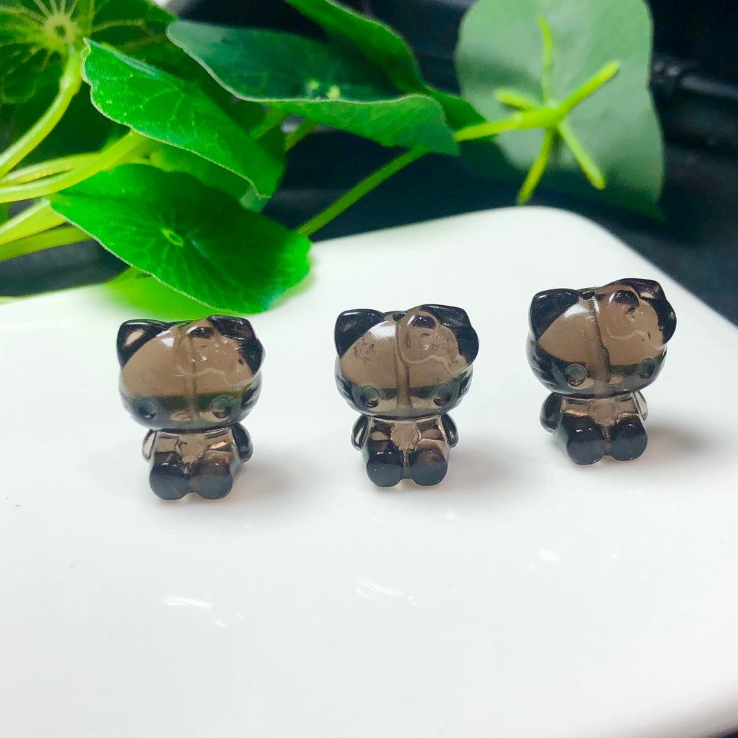 Natural Icy Obsidian Hello Kitty Drilled Beads