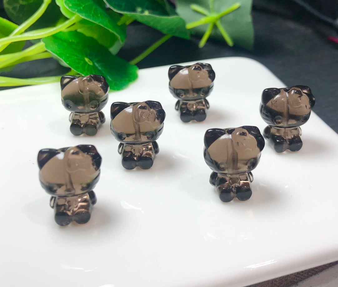 Natural Icy Obsidian Hello Kitty Drilled Beads
