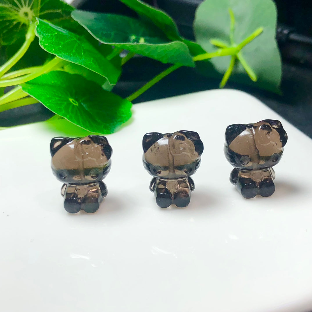 Natural Icy Obsidian Hello Kitty Drilled Beads