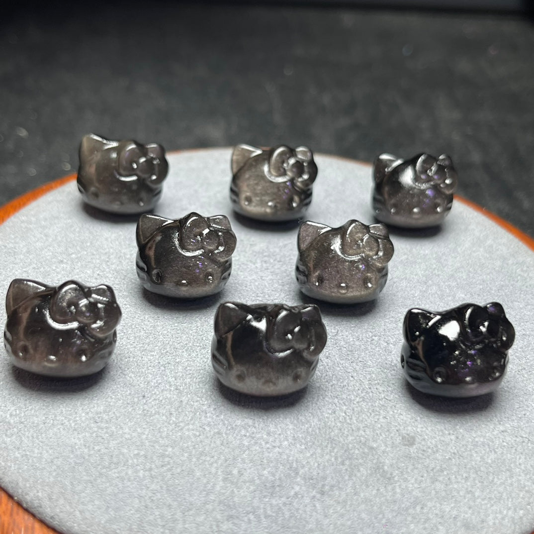 Silver Sheen Obsidian Hello Kitty Head Beads