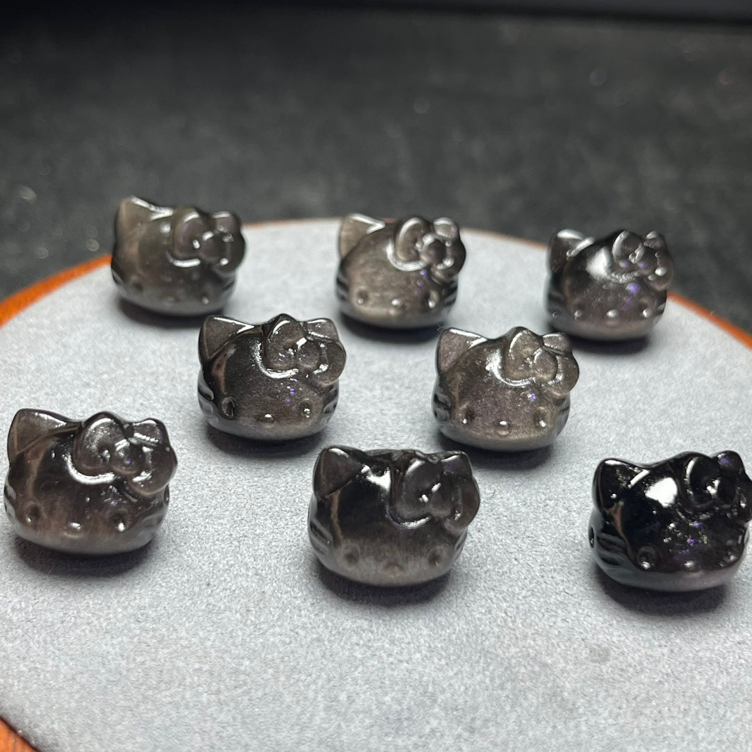 Silver Sheen Obsidian Hello Kitty Head Beads