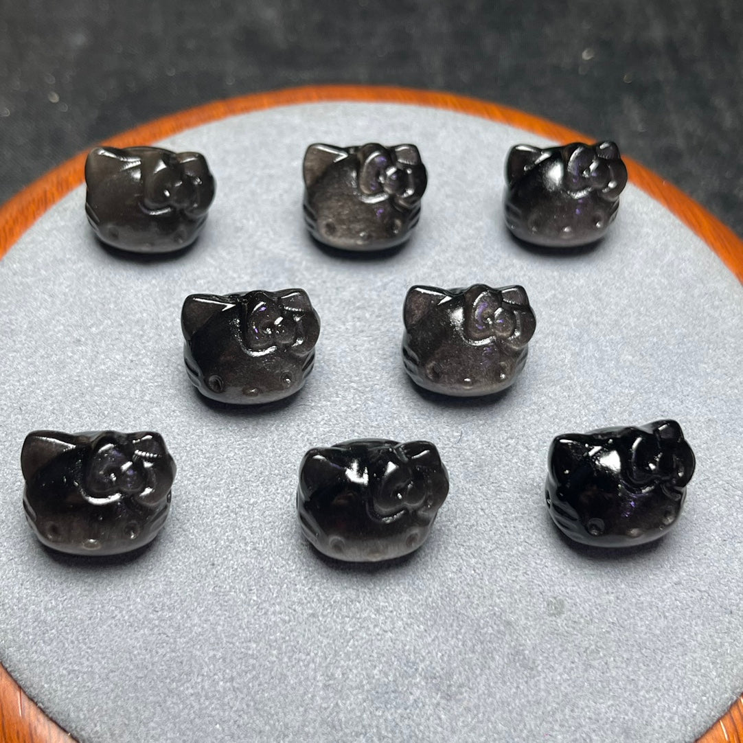Silver Sheen Obsidian Hello Kitty Head Beads