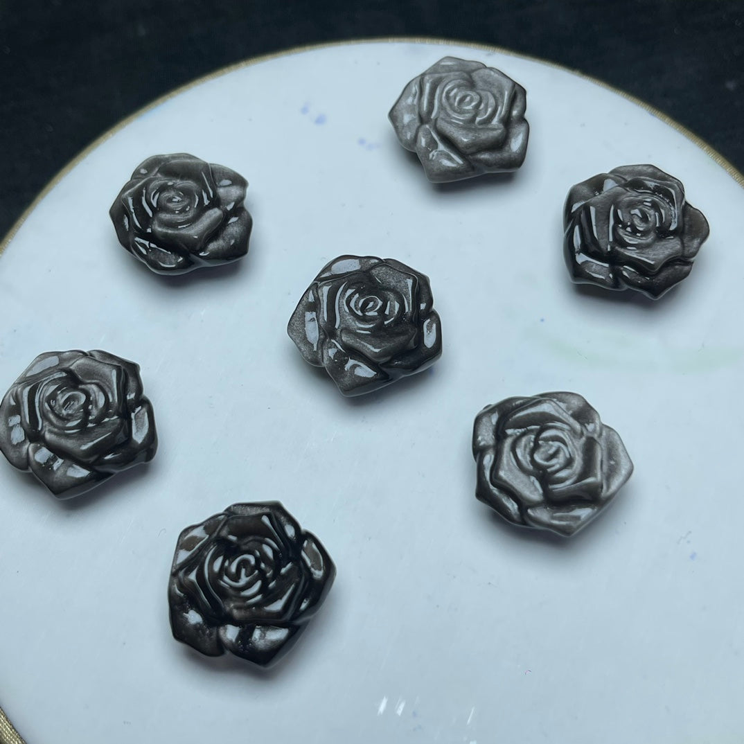 Natural Silver Sheen Obsidian Rose Beads