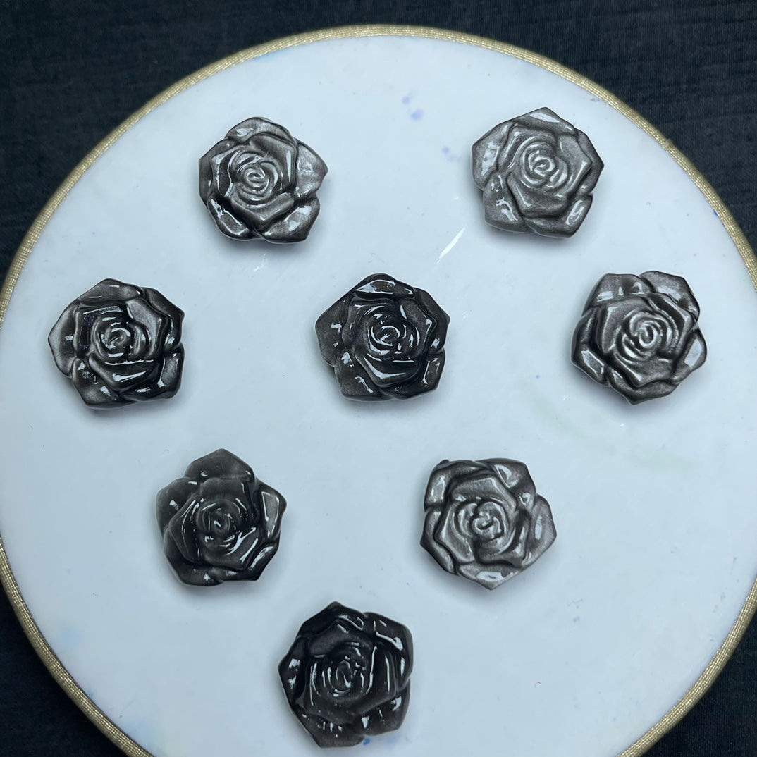 Natural Silver Sheen Obsidian Rose Beads