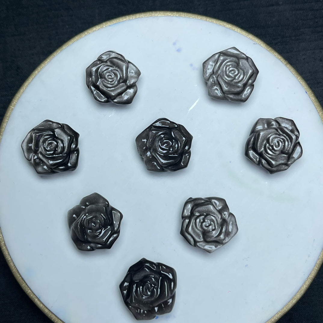 Natural Silver Sheen Obsidian Rose Beads