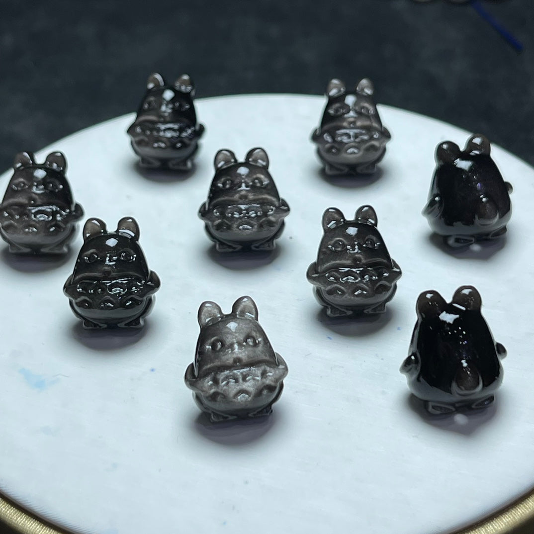 Natural Silver Sheen Obsidian Totoro Beads