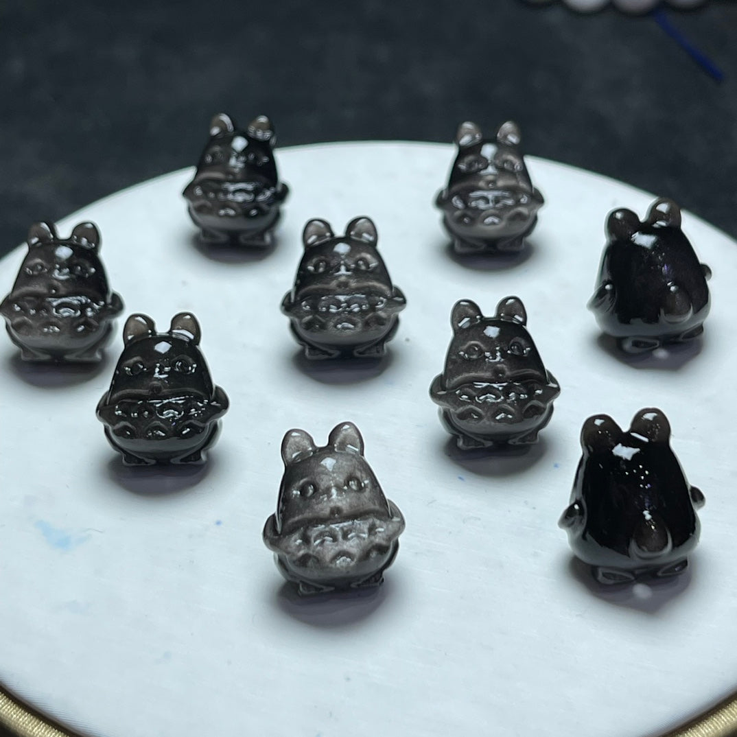 Natural Silver Sheen Obsidian Totoro Beads