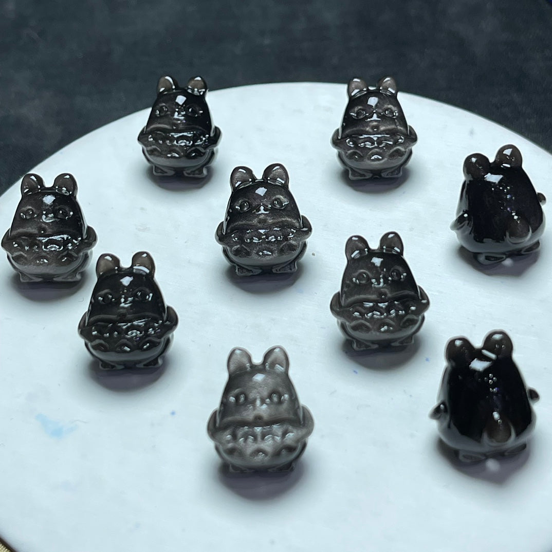 Natural Silver Sheen Obsidian Totoro Beads