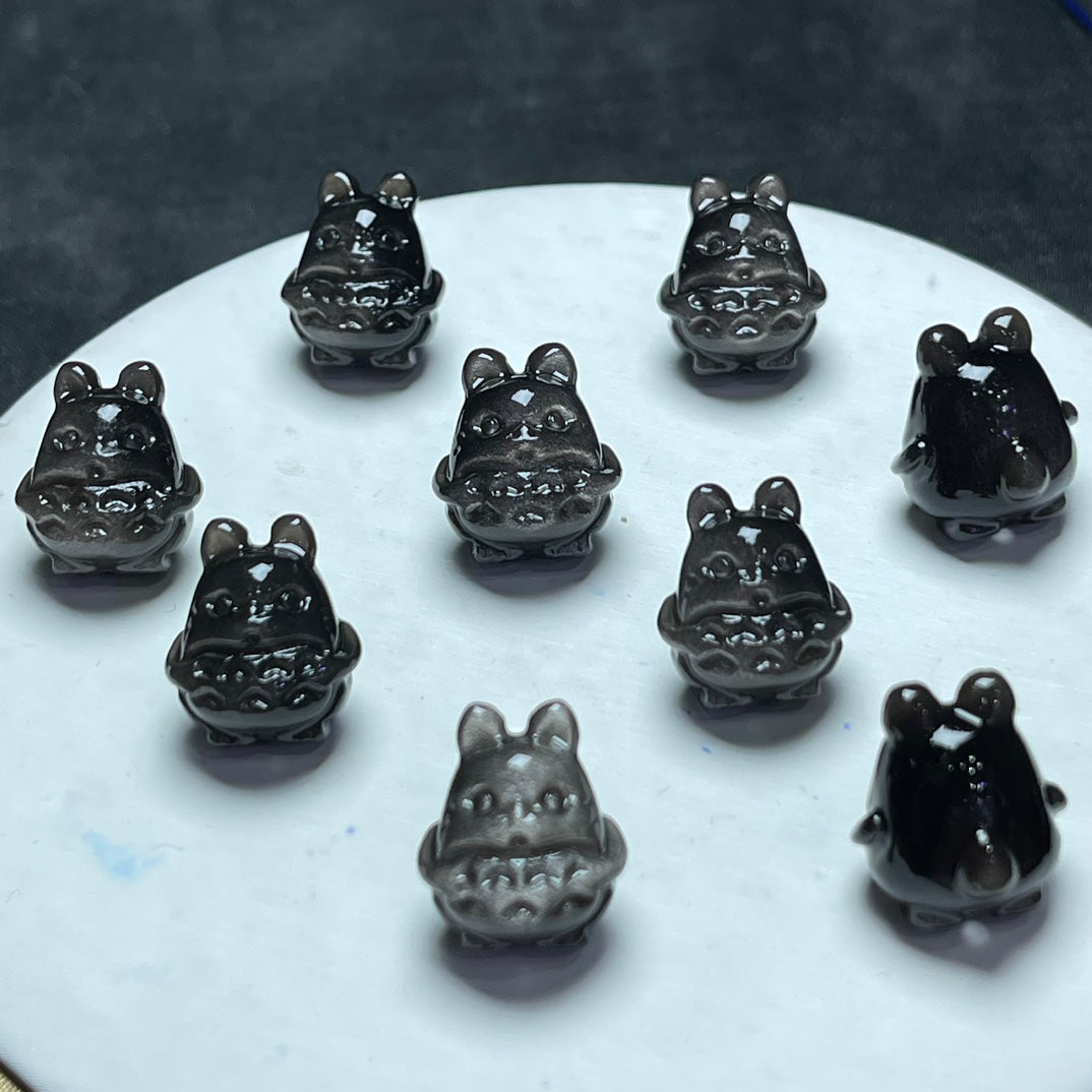Natural Silver Sheen Obsidian Totoro Beads