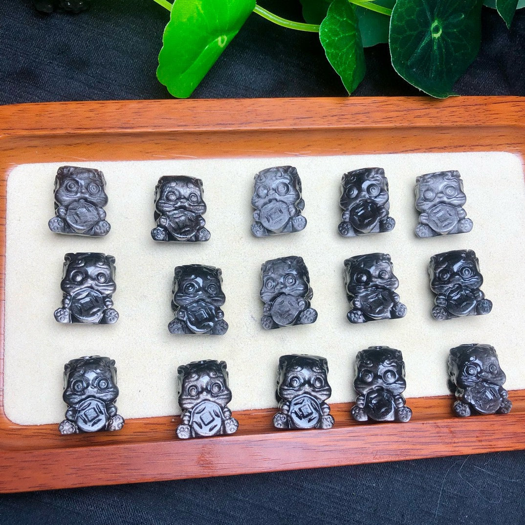 Silver Sheen Obsidian Money Lion Beads