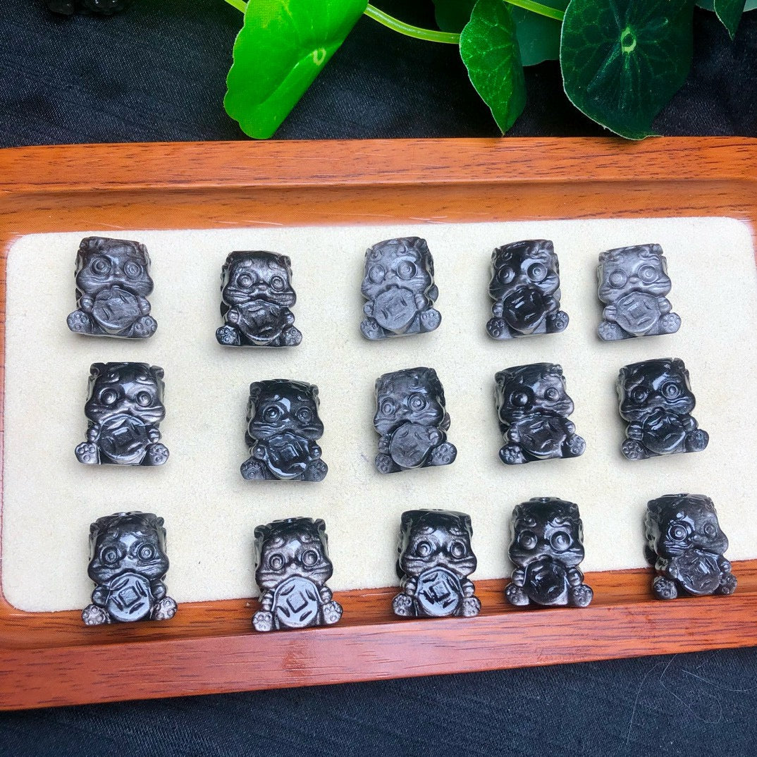 Silver Sheen Obsidian Money Lion Beads