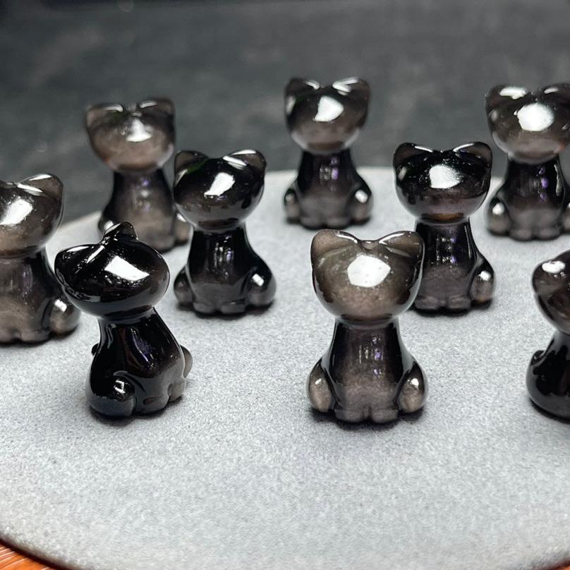 Silver Sheen Obsidian Cat Beads