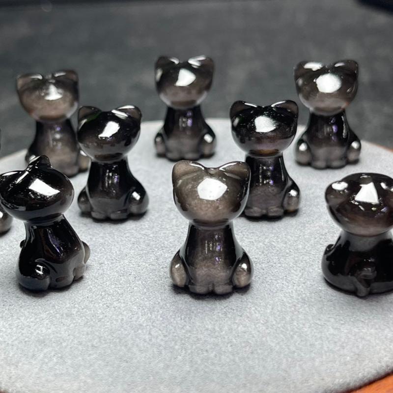 Silver Sheen Obsidian Cat Beads