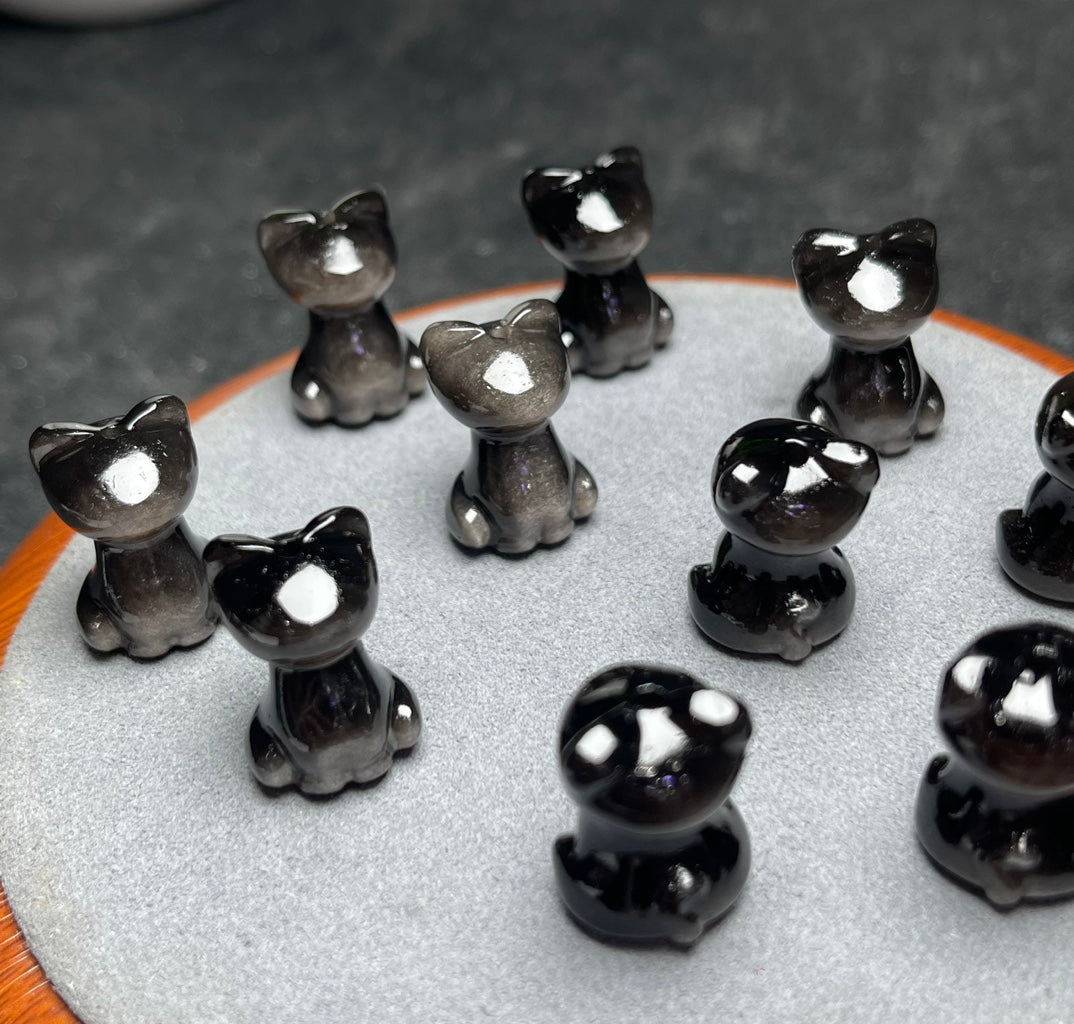 Silver Sheen Obsidian Cat Beads