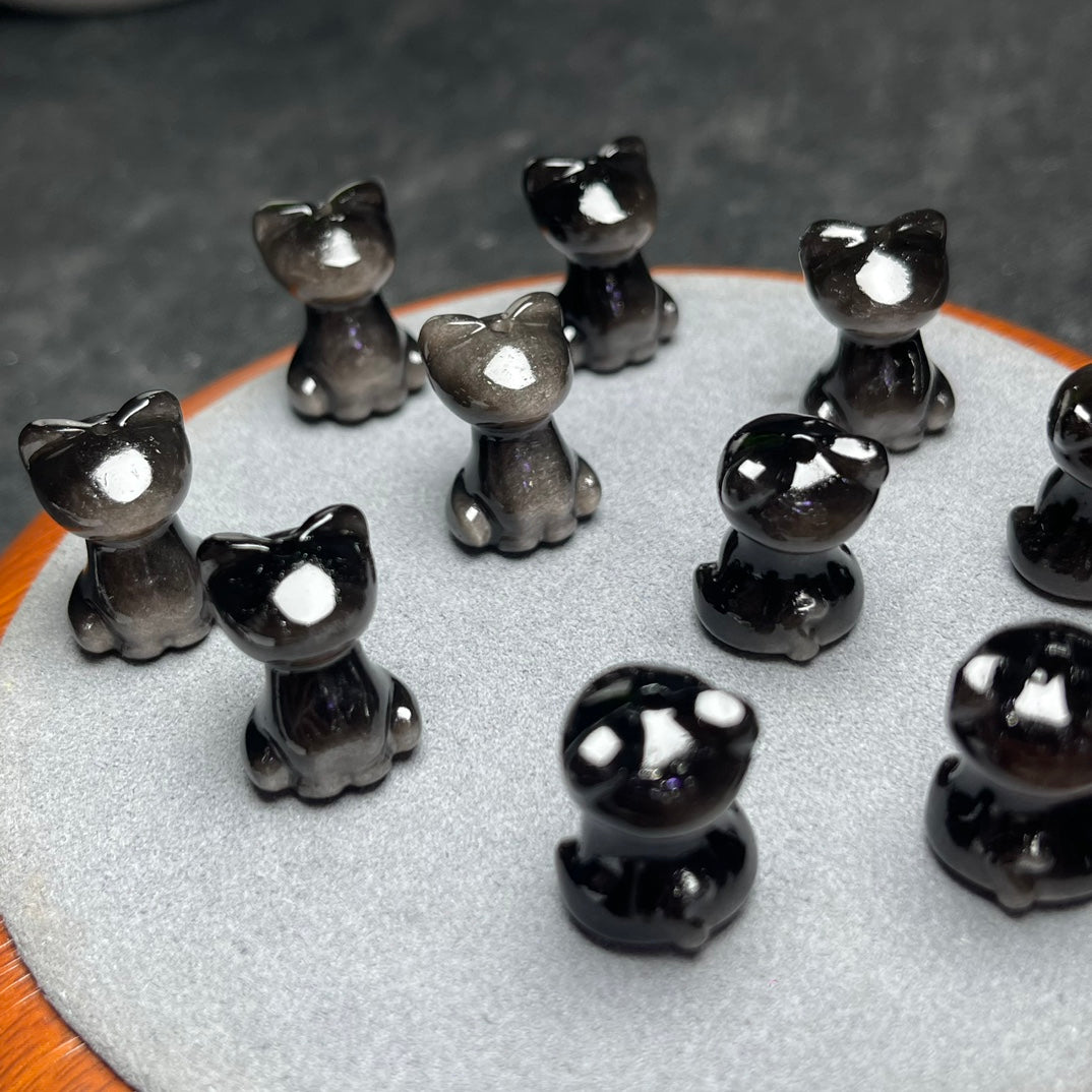 Silver Sheen Obsidian Cat Beads