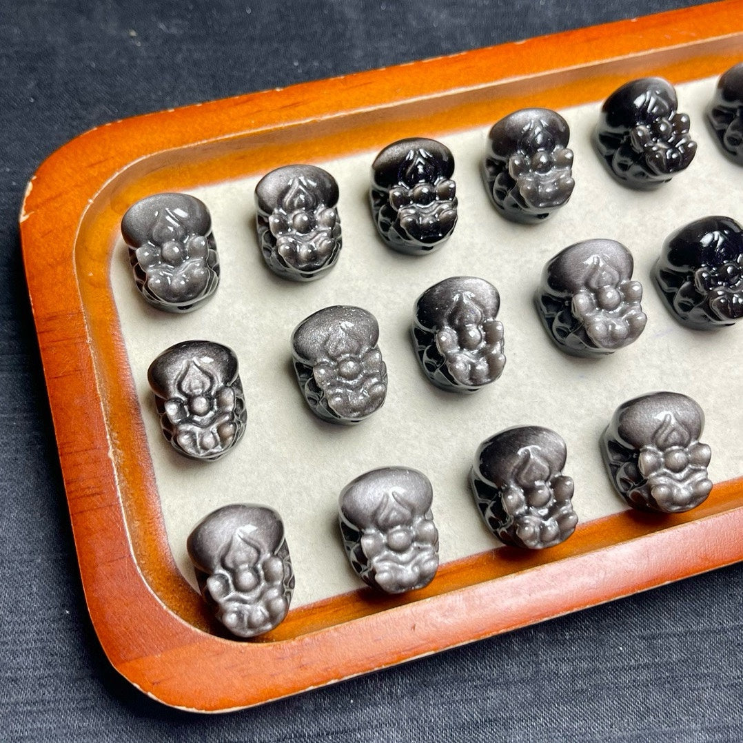 Silver Sheen Obsidian Pixiu Beads