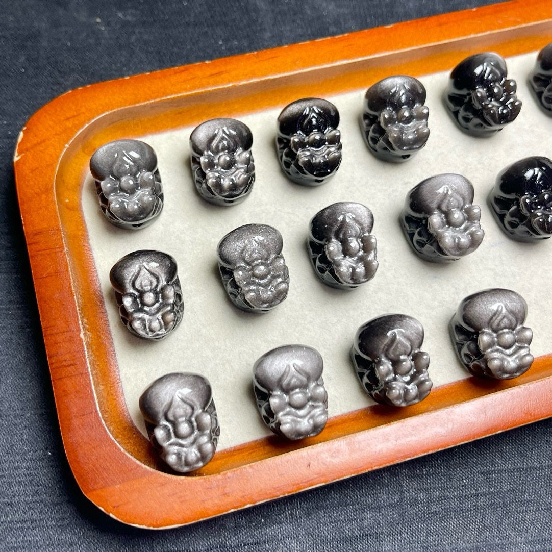 Silver Sheen Obsidian Pixiu Beads