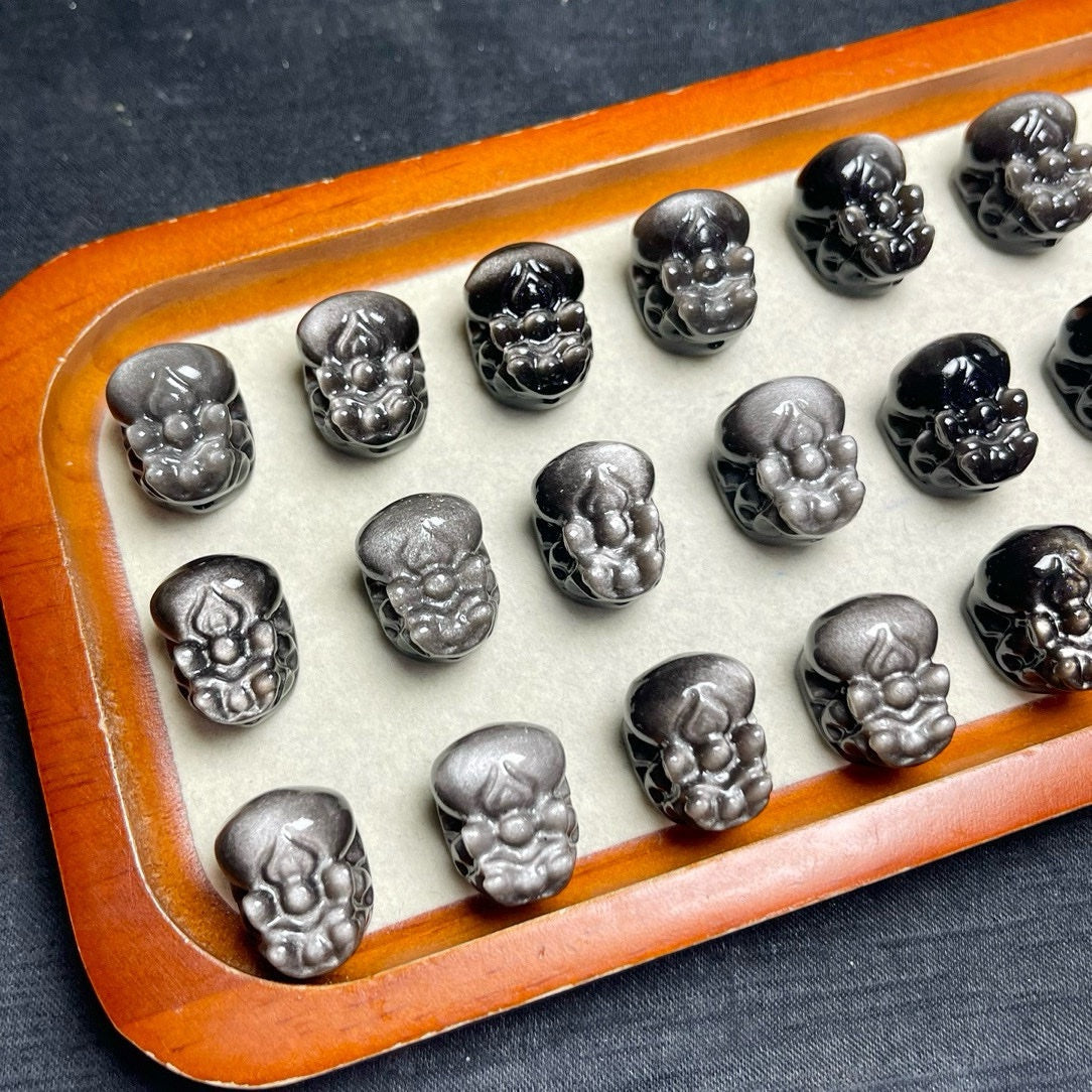 Silver Sheen Obsidian Pixiu Beads