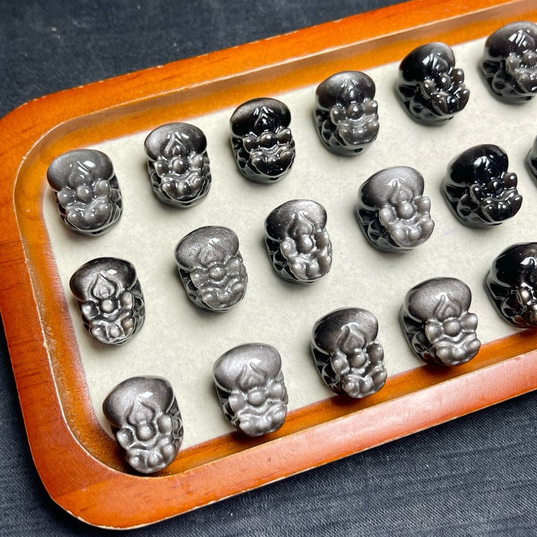 Silver Sheen Obsidian Pixiu Beads
