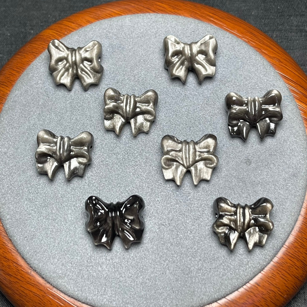 Silver Sheen Obsidian Bow Beads