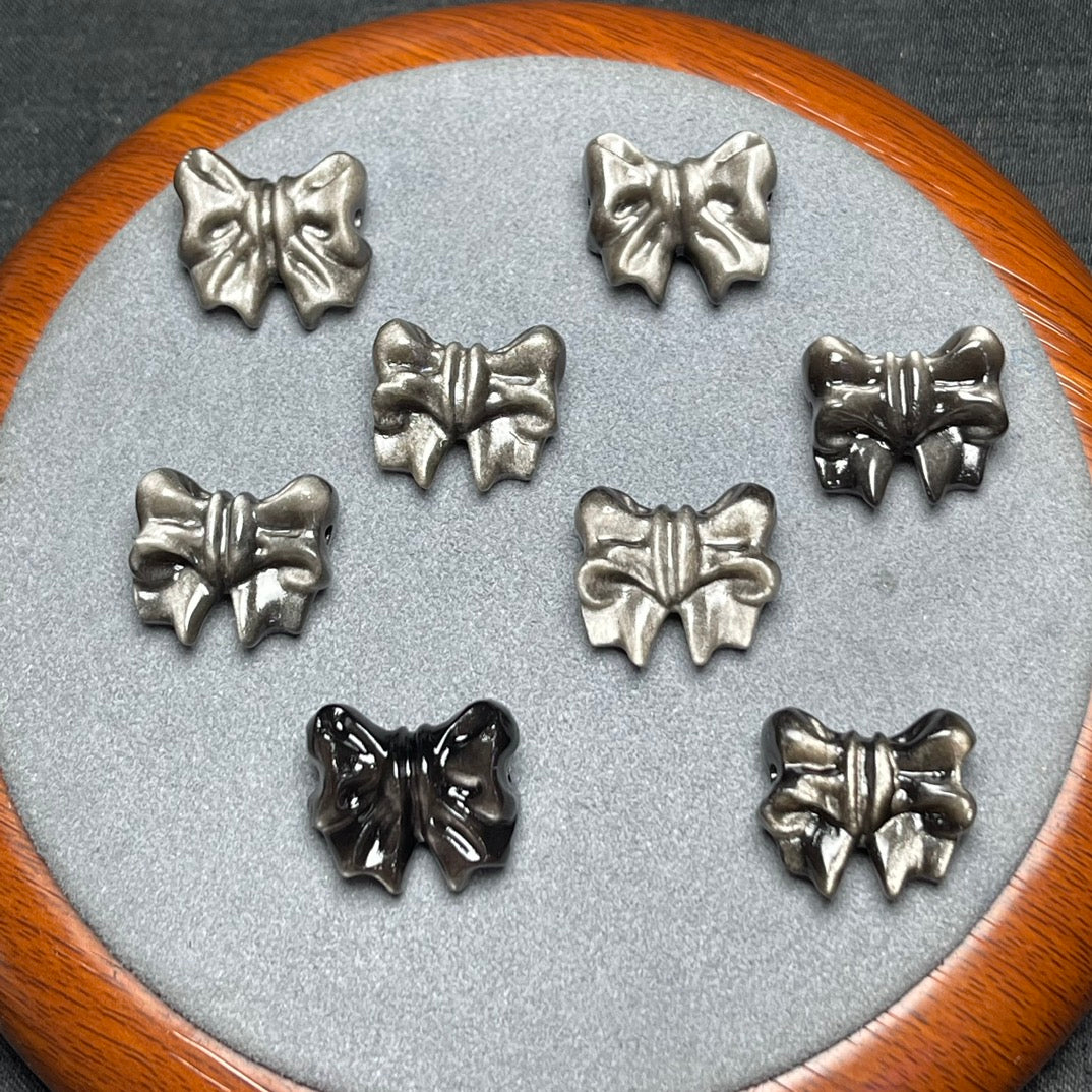 Silver Sheen Obsidian Bow Beads